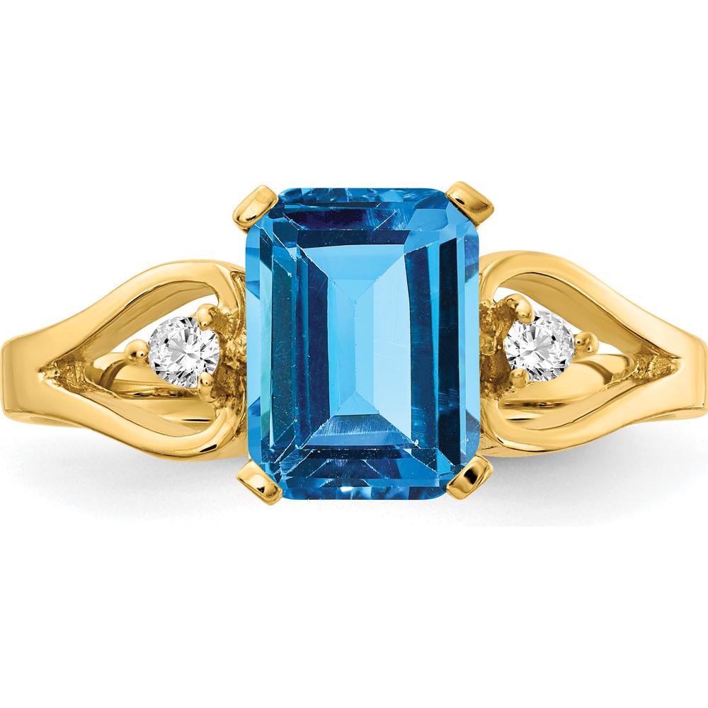 14K Yellow Gold Emerald Cut Blue Topaz Ring with Round Diamond Accents - 1.95 Carat Total Topaz Weight by Monteluci Fine Jewelry