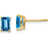 14K Yellow Gold Emerald Cut Blue Topaz Stud Earrings - 0.7 Carat Total Gem Weight by Monteluci Fine Jewelry