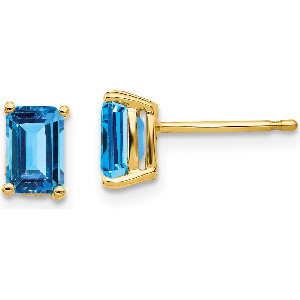 14K Yellow Gold Emerald Cut Blue Topaz Stud Earrings - 0.7 Carat Total Gem Weight by Monteluci Fine Jewelry