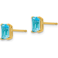 14K Yellow Gold Emerald Cut Blue Topaz Stud Earrings - 0.7 Carat Total Gem Weight by Monteluci Fine Jewelry