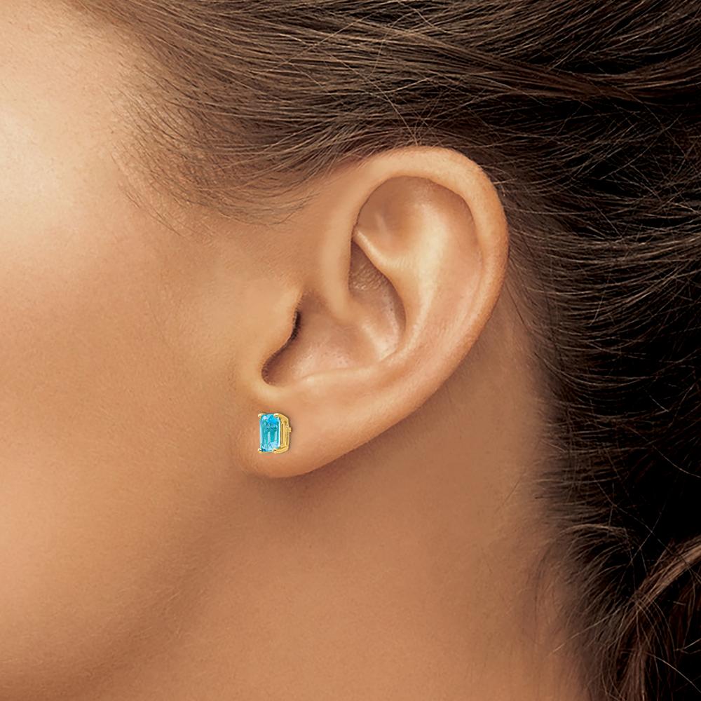 14K Yellow Gold Emerald Cut Blue Topaz Stud Earrings - 0.7 Carat Total Gem Weight by Monteluci Fine Jewelry
