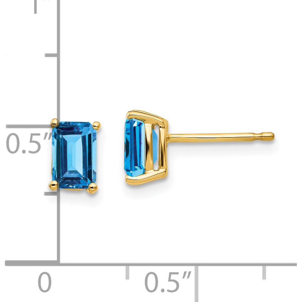 14K Yellow Gold Emerald Cut Blue Topaz Stud Earrings - 0.7 Carat Total Gem Weight by Monteluci Fine Jewelry