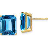 14K Yellow Gold Emerald Cut Blue Topaz Stud Earrings - 7.5 Carat Total Weight by Monteluci Fine Jewelry