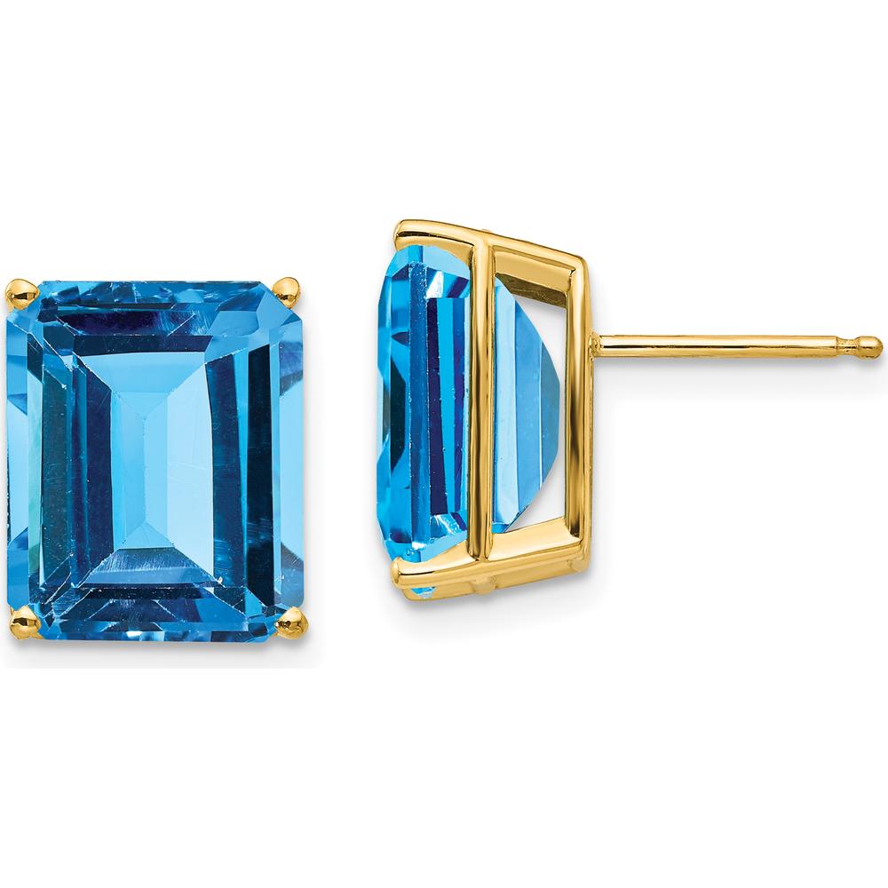 14K Yellow Gold Emerald Cut Blue Topaz Stud Earrings - 7.5 Carat Total Weight by Monteluci Fine Jewelry