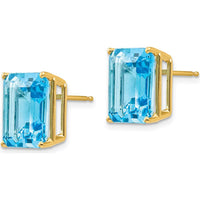 14K Yellow Gold Emerald Cut Blue Topaz Stud Earrings - 7.5 Carat Total Weight by Monteluci Fine Jewelry