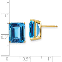14K Yellow Gold Emerald Cut Blue Topaz Stud Earrings - 7.5 Carat Total Weight by Monteluci Fine Jewelry