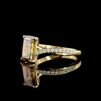 14K Yellow Gold Emerald Cut Cognac Lab Diamond Solitaire Shank Ring - 2.81 Carat Total Diamond Weight - Covaloro Fine Jewelry