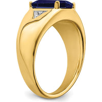 14K Yellow Gold Emerald-Cut Created Sapphire and Round Diamond Men's Ring - 3.98 Carat Sapphire, 0.02 Carat Diamond by 0