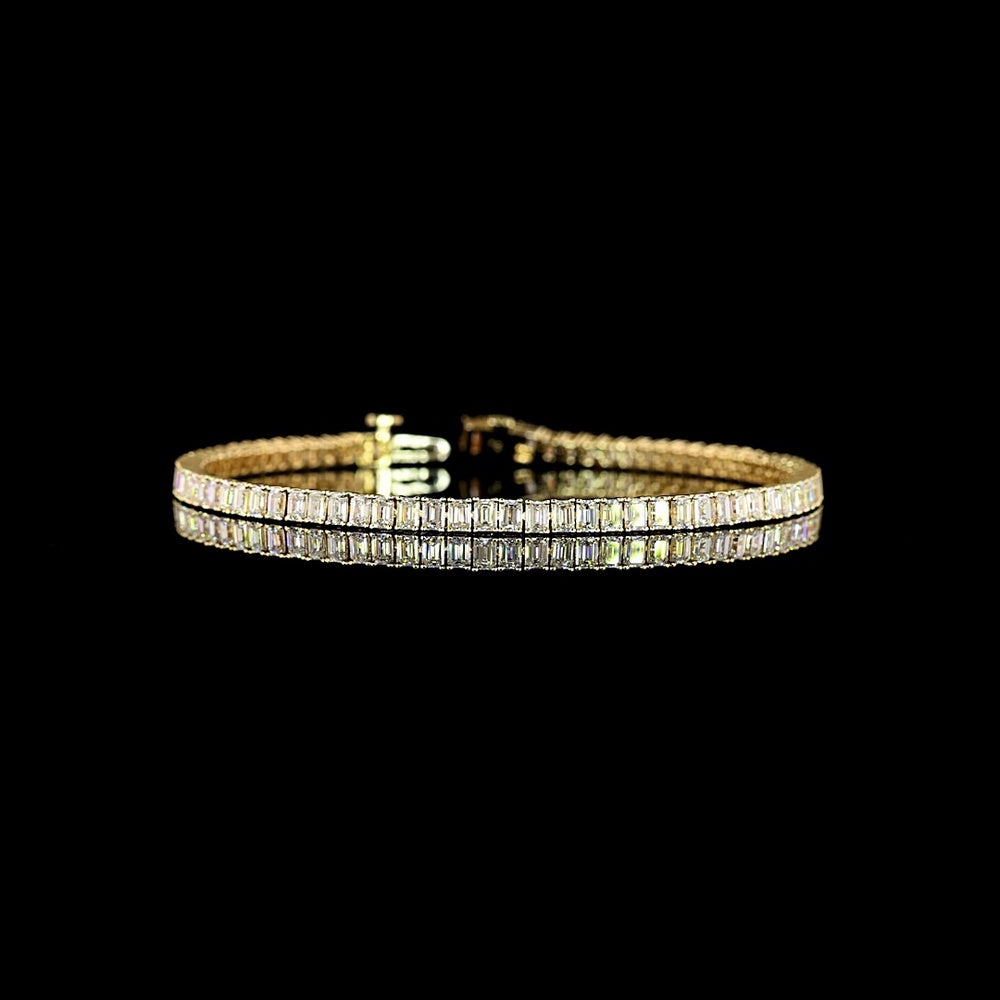 14K Yellow Gold Emerald Cut Diamond Tennis Bracelet - 5.39 Carats Total Weight, 81 Natural E-F VS+ Diamonds - Covaloro Fine Jewelry