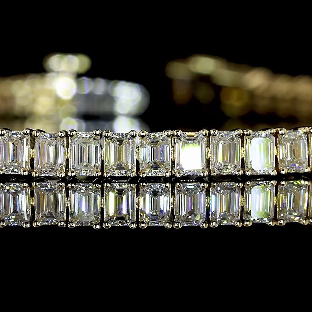 14K Yellow Gold Emerald Cut Diamond Tennis Bracelet - 5.39 Carats Total Weight, 81 Natural E-F VS+ Diamonds - Covaloro Fine Jewelry