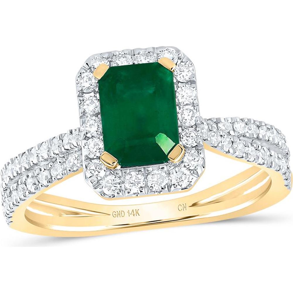 14K Yellow Gold Emerald-Cut Emerald and Diamond Fashion Ring - 1.5 Carat Total Gemstone Weight