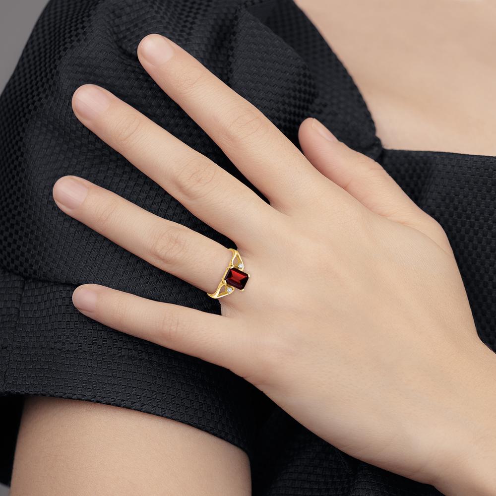14K Yellow Gold Emerald Cut Garnet and Diamond Ring - 1.95 Carat Garnet & 0.025 Carat Diamonds by Monteluci Fine Jewelry