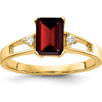 14K Yellow Gold Emerald-Cut Garnet and Diamond Ring with Polished Tapered Band - 1.25 Carat Garnet Weight by Monteluci Fine Jewelry