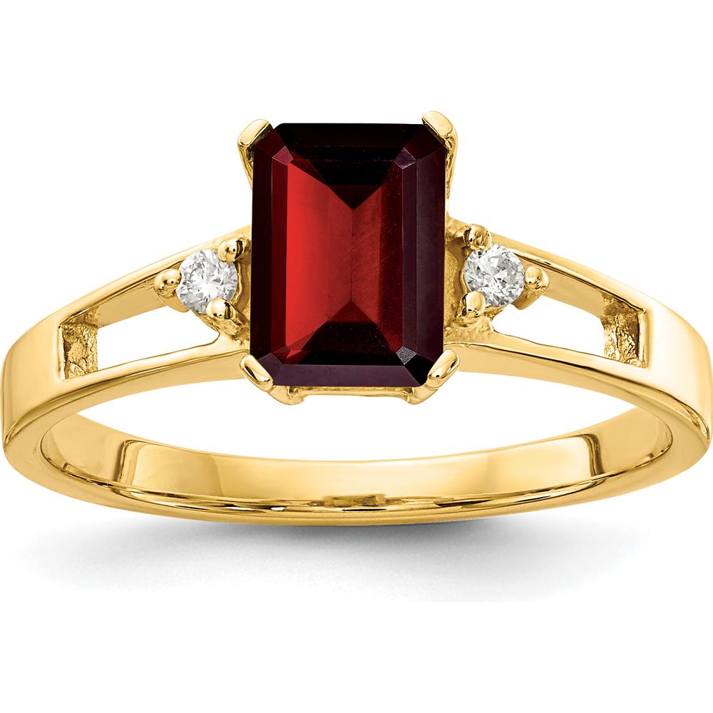14K Yellow Gold Emerald-Cut Garnet and Diamond Ring with Polished Tapered Band - 1.25 Carat Garnet Weight by Monteluci Fine Jewelry