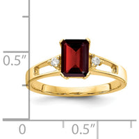 14K Yellow Gold Emerald-Cut Garnet and Diamond Ring with Polished Tapered Band - 1.25 Carat Garnet Weight by Monteluci Fine Jewelry