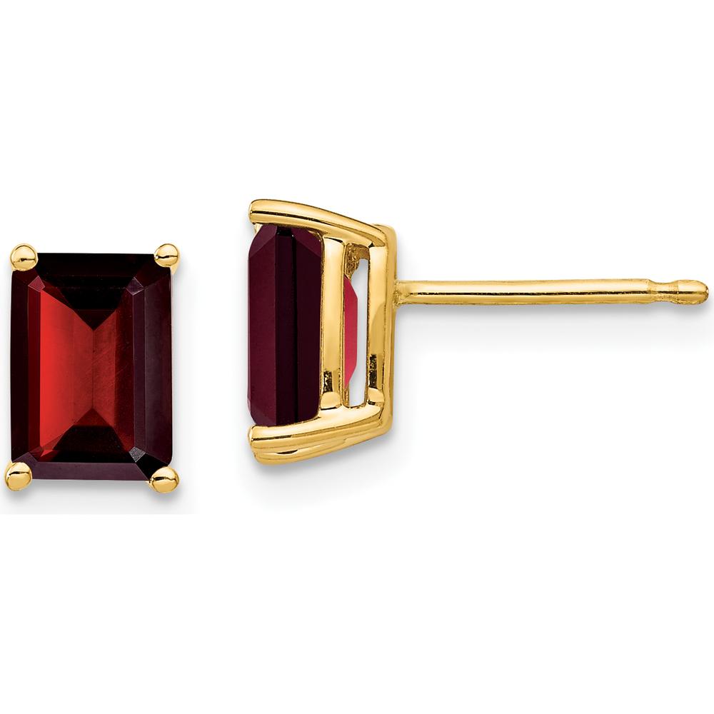 14K Yellow Gold Emerald Cut Garnet Stud Earrings - 1.25 Carat Total Garnet Weight by Monteluci Fine Jewelry