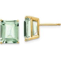 14K Yellow Gold Emerald-Cut Green Quartz Stud Earrings - 2.9 Carat Total Carat Weight by Monteluci Fine Jewelry