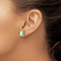 14K Yellow Gold Emerald-Cut Green Quartz Stud Earrings - 2.9 Carat Total Carat Weight by Monteluci Fine Jewelry