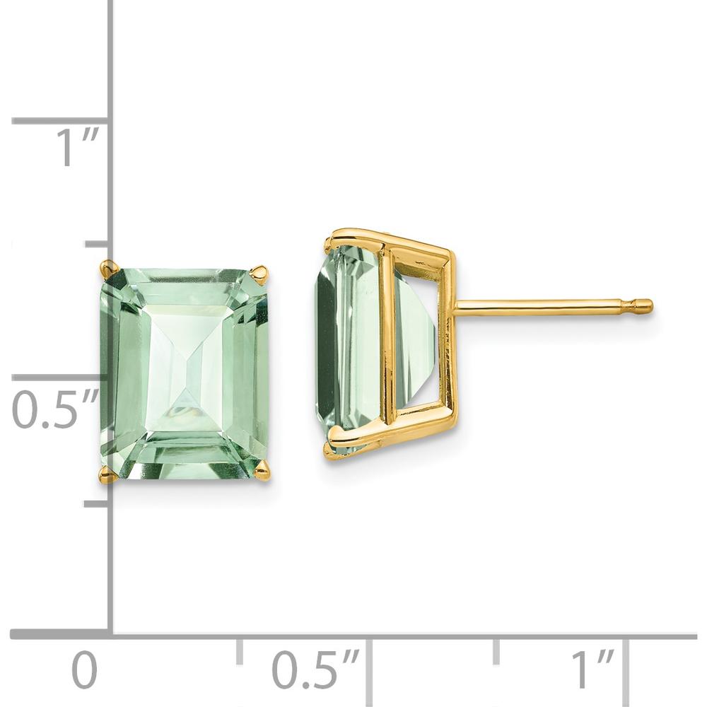 14K Yellow Gold Emerald-Cut Green Quartz Stud Earrings - 2.9 Carat Total Carat Weight by Monteluci Fine Jewelry
