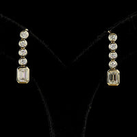14K Yellow Gold Emerald Cut Hanging Earrings with Bezel Set Brilliant Cut Lab Diamonds - 2.55 Carat Total Diamond Weight - Covaloro Fine Jewelry