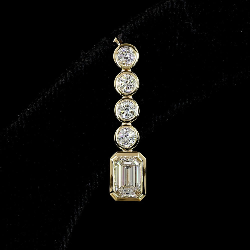 14K Yellow Gold Emerald Cut Hanging Earrings with Bezel Set Brilliant Cut Lab Diamonds - 2.55 Carat Total Diamond Weight - Covaloro Fine Jewelry