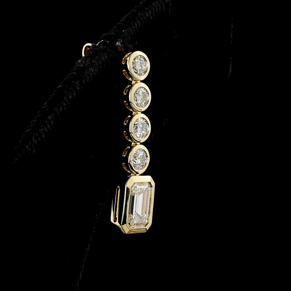 14K Yellow Gold Emerald Cut Hanging Earrings with Bezel Set Brilliant Cut Lab Diamonds - 2.55 Carat Total Diamond Weight - Covaloro Fine Jewelry