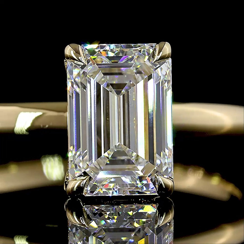 14K Yellow Gold Emerald Cut Hidden Halo Ring with 1.56 Carat Lab Grown D VVS2 Diamond and 0.08 Carat Brilliant Cut Halo Diamonds - IGI Certified Total 1.64 Carats - Covaloro Fine Jewelry