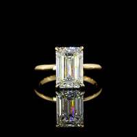 14K Yellow Gold Emerald Cut Hidden Halo Ring with 4.02 Carat Lab Diamond Center and 0.12 Carat Brilliant Cut Accent Diamonds - IGI Certified E-F VS1 - Covaloro Fine Jewelry