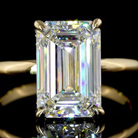 14K Yellow Gold Emerald Cut Hidden Halo Ring with 4.02 Carat Lab Diamond Center and 0.12 Carat Brilliant Cut Accent Diamonds - IGI Certified E-F VS1 - Covaloro Fine Jewelry