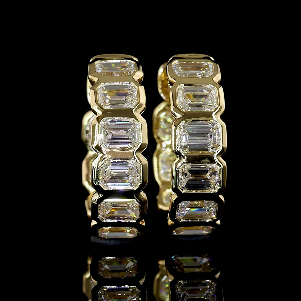 14K Yellow Gold Emerald Cut Huggie Earrings with Bezel Set Lab Diamonds - 1.82 Carat Total Diamond Weight - Covaloro Fine Jewelry