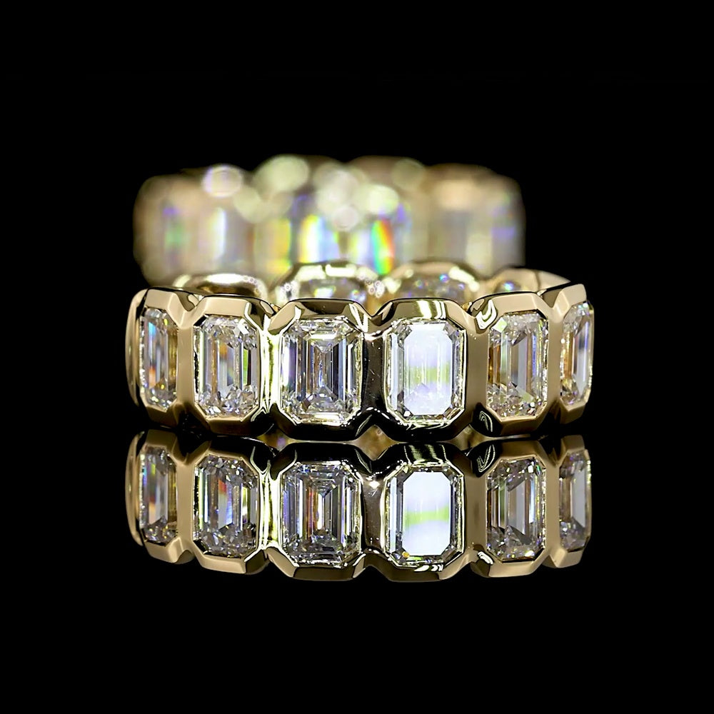 14K Yellow Gold Emerald Cut Huggie Earrings with Bezel Set Lab Diamonds - 1.82 Carat Total Diamond Weight - Covaloro Fine Jewelry
