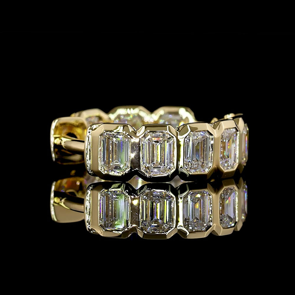 14K Yellow Gold Emerald Cut Huggie Earrings with Bezel Set Lab Diamonds - 1.82 Carat Total Diamond Weight - Covaloro Fine Jewelry
