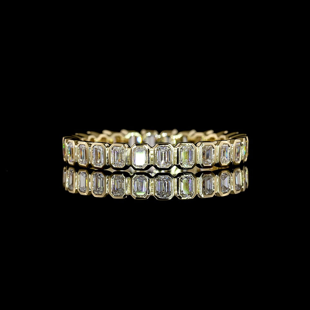 14K Yellow Gold Emerald Cut Lab Diamond Bezel Set Eternity Band - 1.00 Carats Total Diamond Weight - Covaloro Fine Jewelry