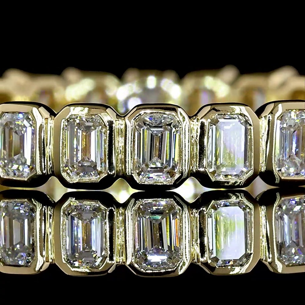14K Yellow Gold Emerald Cut Lab Diamond Bezel Set Eternity Band - 1.00 Carats Total Diamond Weight - Covaloro Fine Jewelry