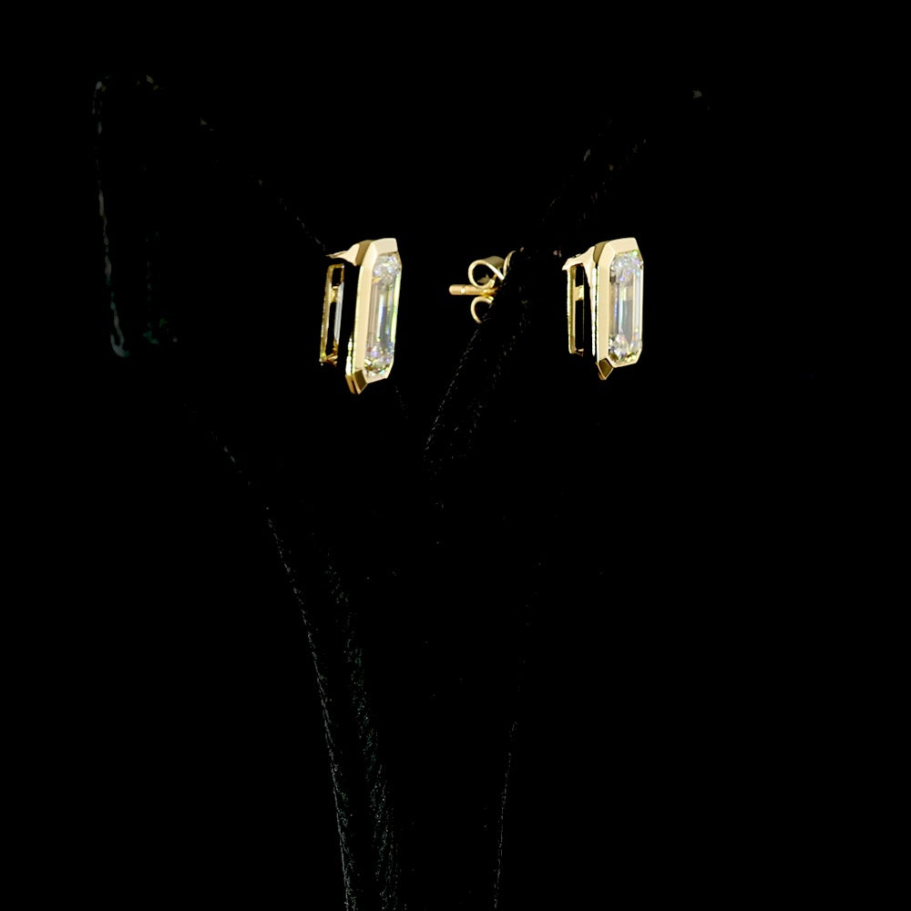 14K Yellow Gold Emerald Cut Lab Diamond Bezel Set Stud Earrings - 4.18 Carat Total Weight, IGI Certified D-E VVS1-VVS2 - Covaloro Fine Jewelry