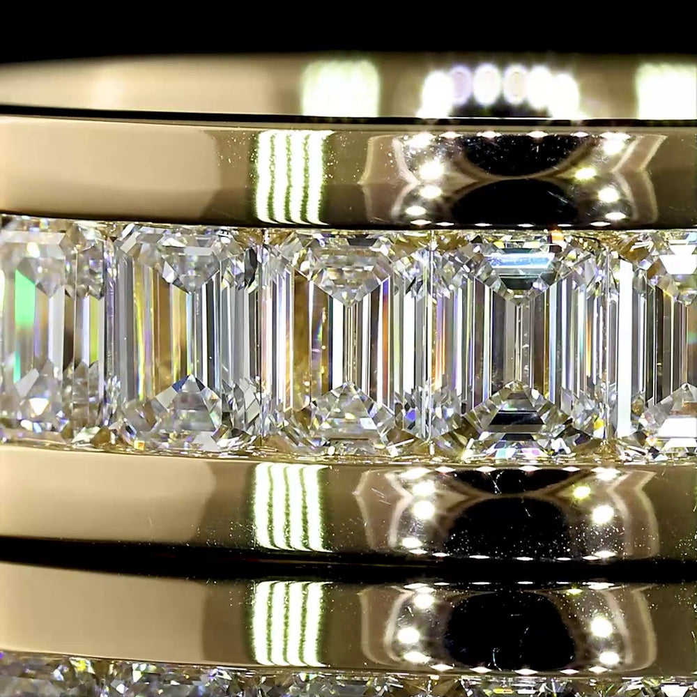 14K Yellow Gold Emerald Cut Lab Diamond Eternity Band - 3.93 Carat Total Diamond Weight, Channel Set, 27 Stones, E-F Color VS Clarity - Covaloro Fine Jewelry