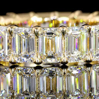 14K Yellow Gold Emerald Cut Lab Diamond Eternity Band - 5.10 Carat Total Weight with 19 Prong Set E-F VS1 Stones - Covaloro Fine Jewelry