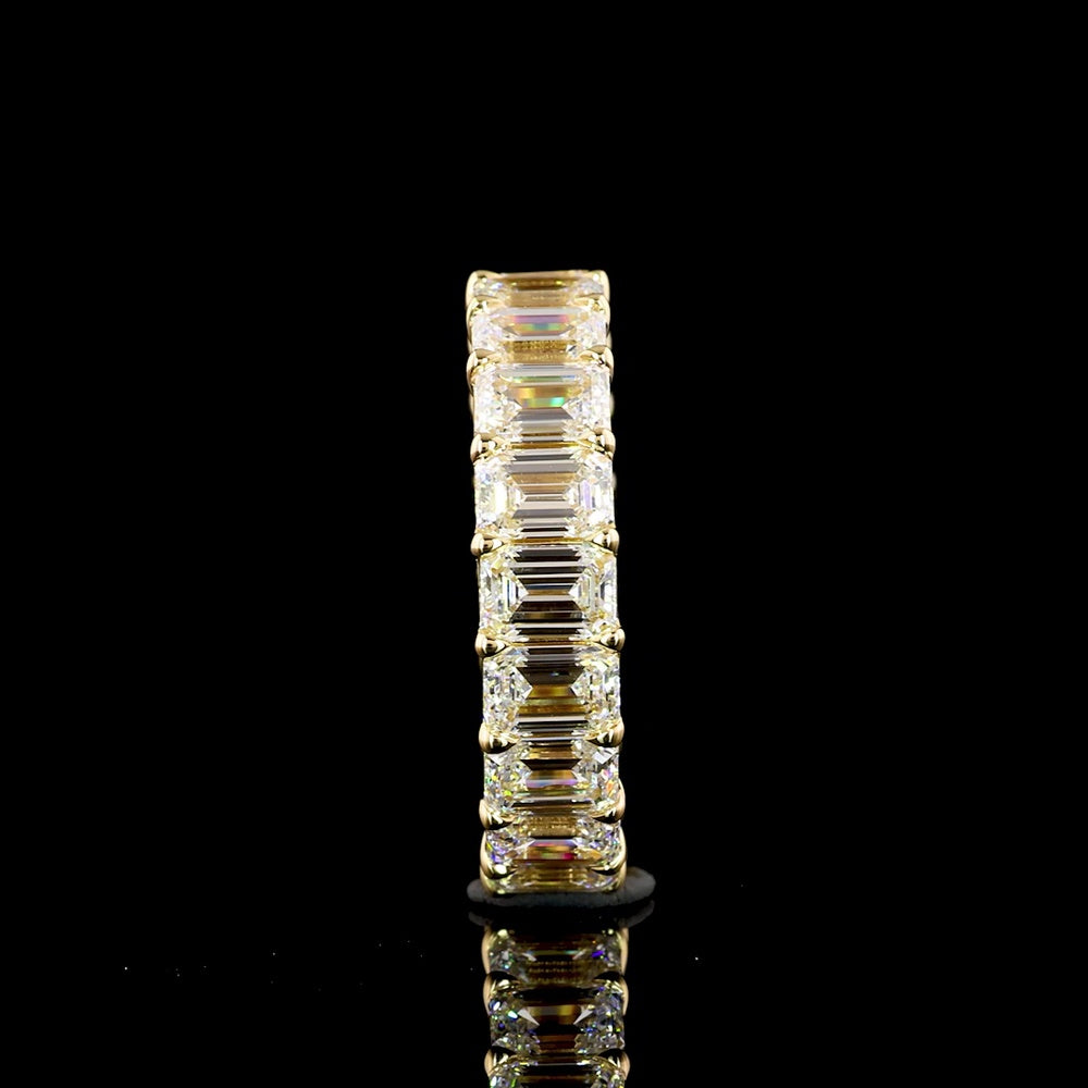 14K Yellow Gold Emerald Cut Lab Diamond Eternity Band - 5.10 Carat Total Weight with 19 Prong Set E-F VS1 Stones - Covaloro Fine Jewelry