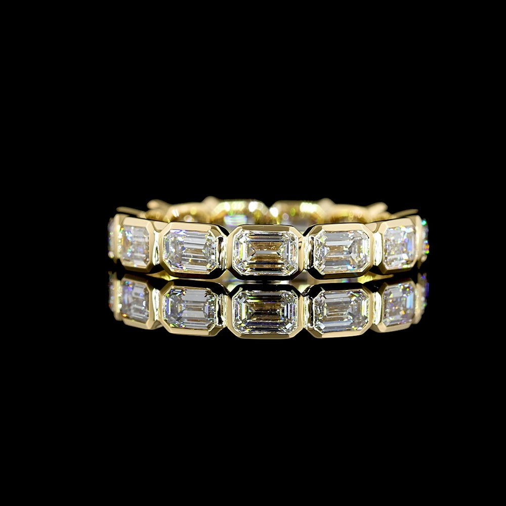 14K Yellow Gold Emerald-Cut Lab Diamond Eternity Band with East-West Bezel Setting - 2.13 Carat Total Diamond Weight, E-F Color, VS Clarity - Covaloro Fine Jewelry