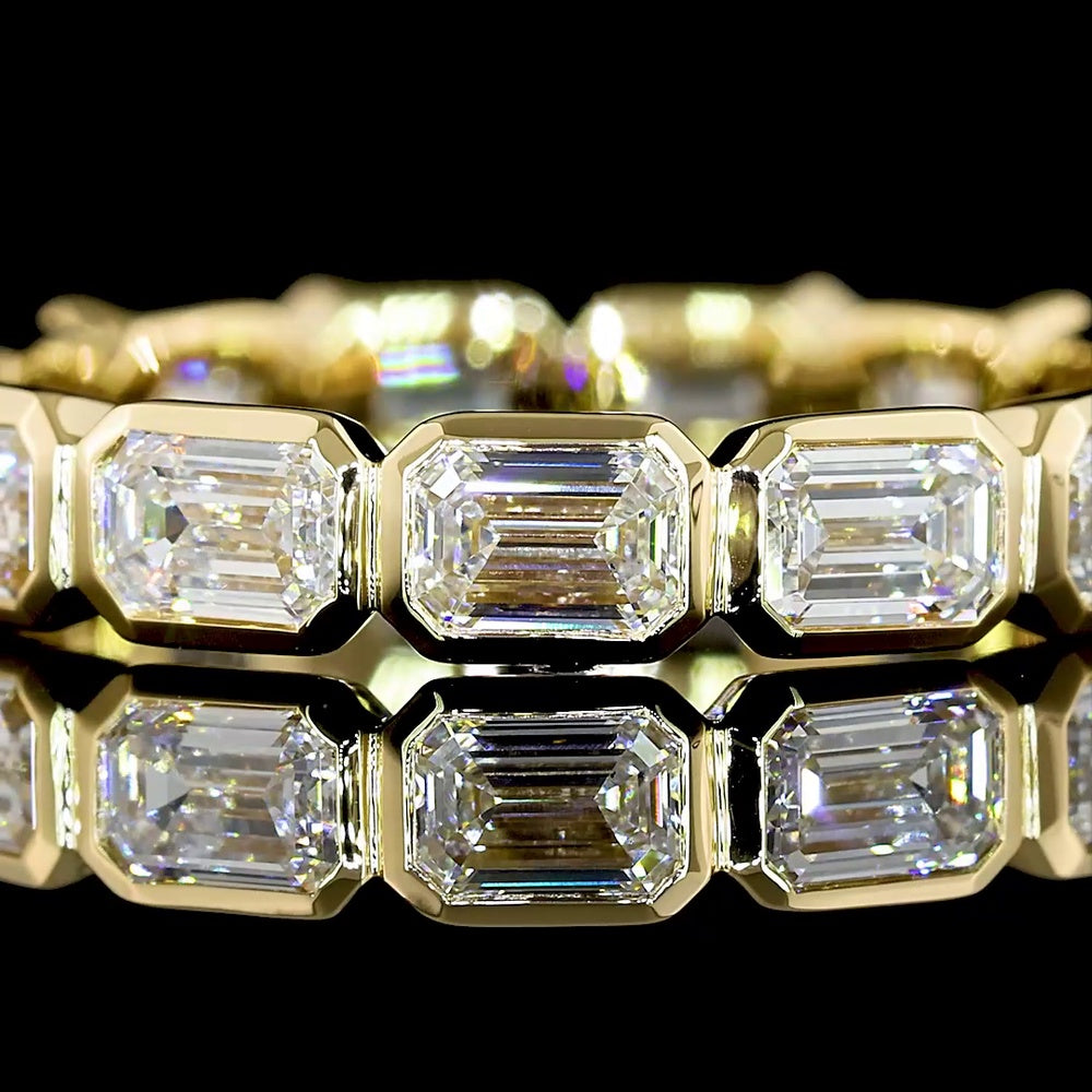 14K Yellow Gold Emerald-Cut Lab Diamond Eternity Band with East-West Bezel Setting - 2.13 Carat Total Diamond Weight, E-F Color, VS Clarity - Covaloro Fine Jewelry