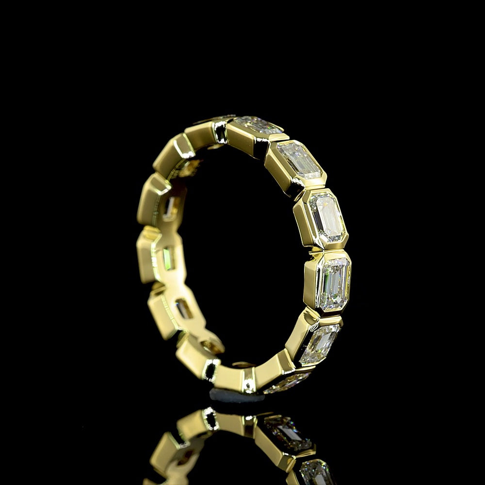 14K Yellow Gold Emerald-Cut Lab Diamond Eternity Band with East-West Bezel Setting - 2.13 Carat Total Diamond Weight, E-F Color, VS Clarity - Covaloro Fine Jewelry