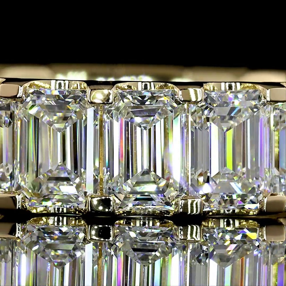 14K Yellow Gold Emerald Cut Lab Diamond Eternity Band with U Prong Setting - 5.97 Carats Total Weight, 19 Stones E-F VS Quality - Covaloro Fine Jewelry