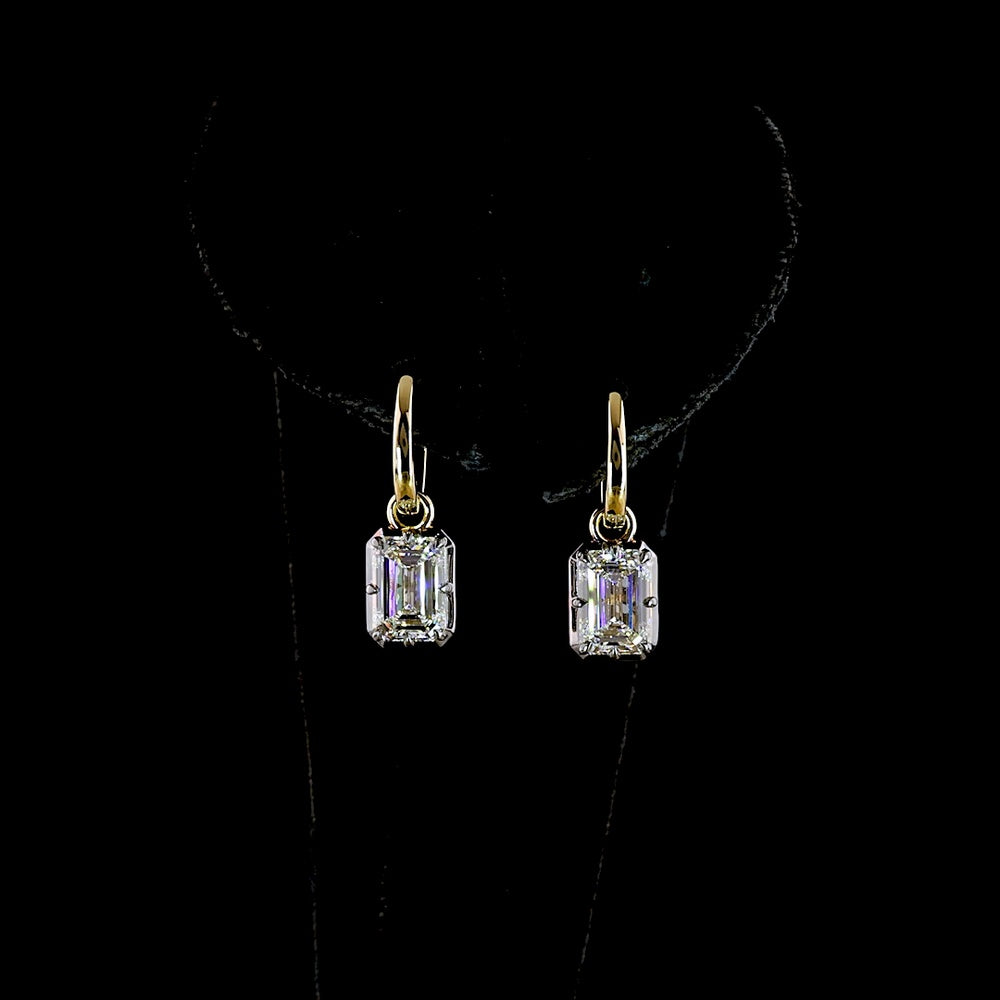 14K Yellow Gold Emerald Cut Lab Diamond Hanging Earrings - 3.15 Carat Total Weight, E-F VVS2 - Covaloro Fine Jewelry
