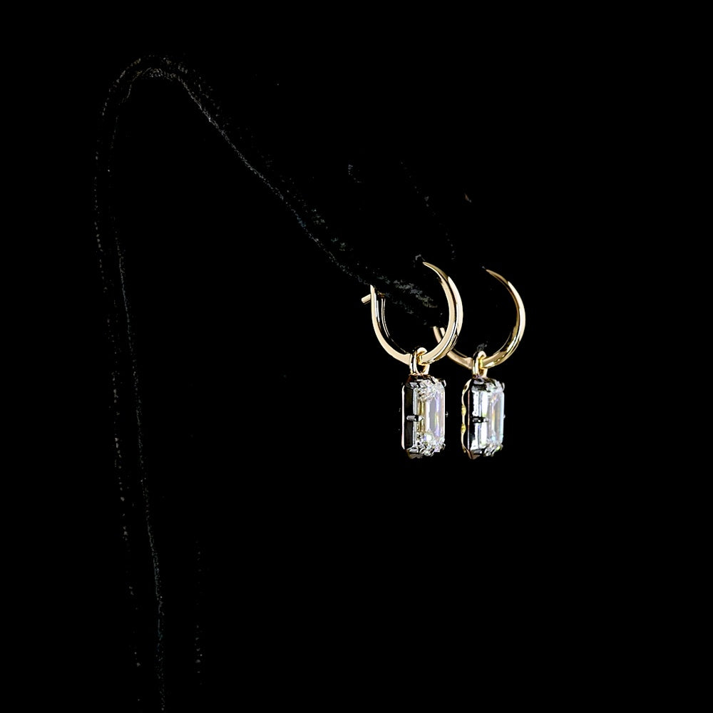 14K Yellow Gold Emerald Cut Lab Diamond Hanging Earrings - 3.15 Carat Total Weight, E-F VVS2 - Covaloro Fine Jewelry