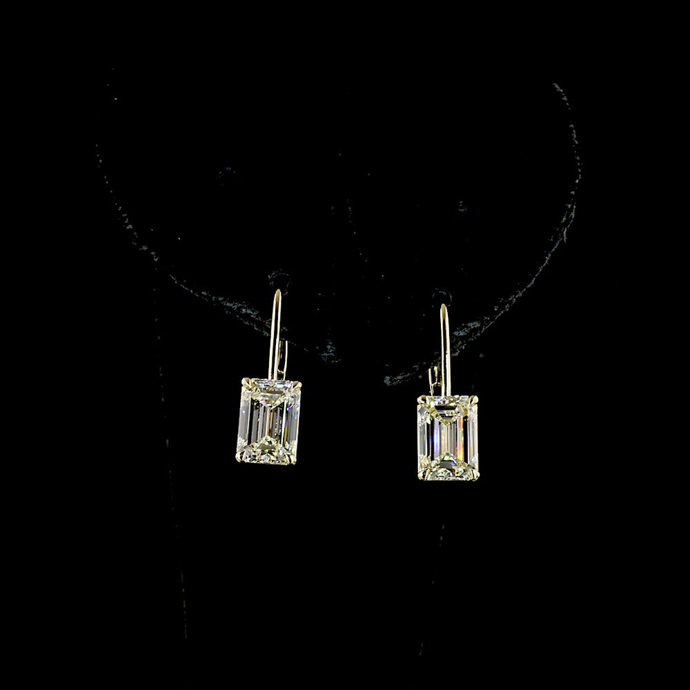 14K Yellow Gold Emerald-Cut Lab Diamond Hanging Earrings with Brilliant Accents - 3.15 Carat Total Diamond Weight - Covaloro Fine Jewelry