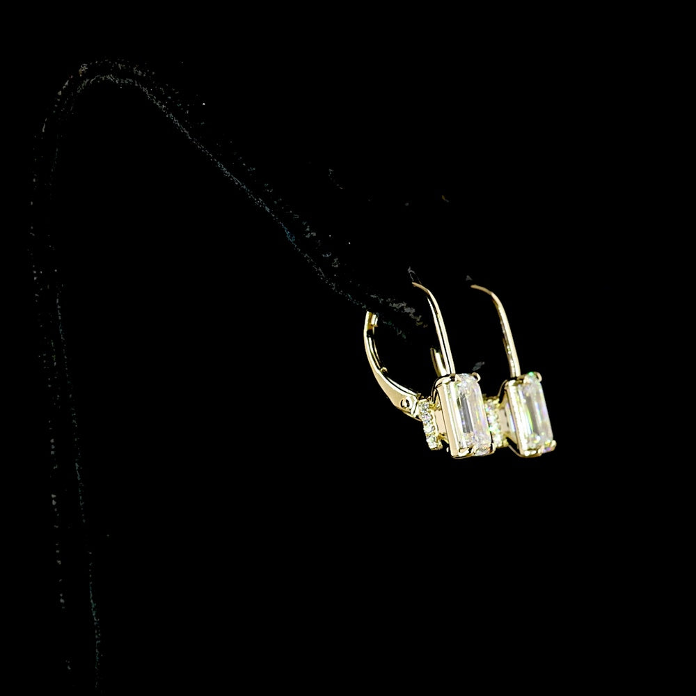 14K Yellow Gold Emerald-Cut Lab Diamond Hanging Earrings with Brilliant Accents - 3.15 Carat Total Diamond Weight - Covaloro Fine Jewelry