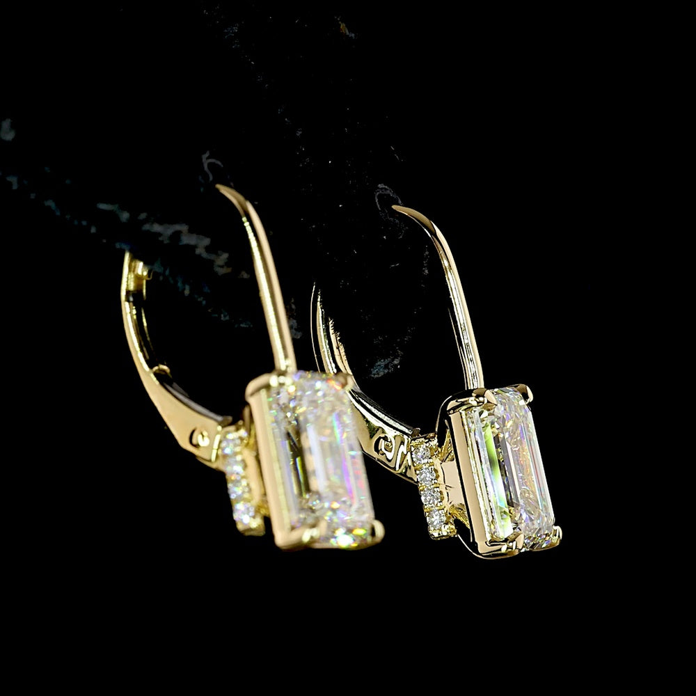 14K Yellow Gold Emerald-Cut Lab Diamond Hanging Earrings with Brilliant Accents - 3.15 Carat Total Diamond Weight - Covaloro Fine Jewelry