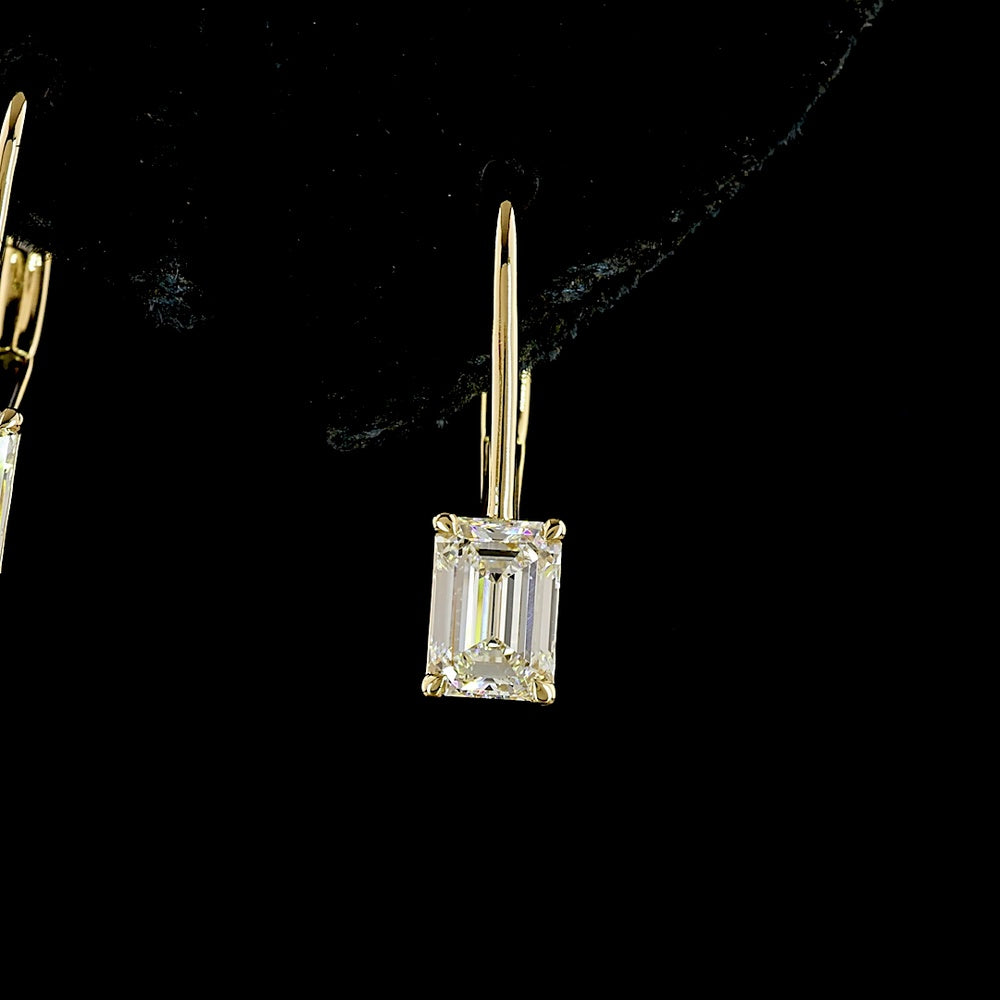 14K Yellow Gold Emerald Cut Lab Diamond Hanging Earrings with Brilliant Cut Accents - 1.12 Carat Total Diamond Weight - Covaloro Fine Jewelry