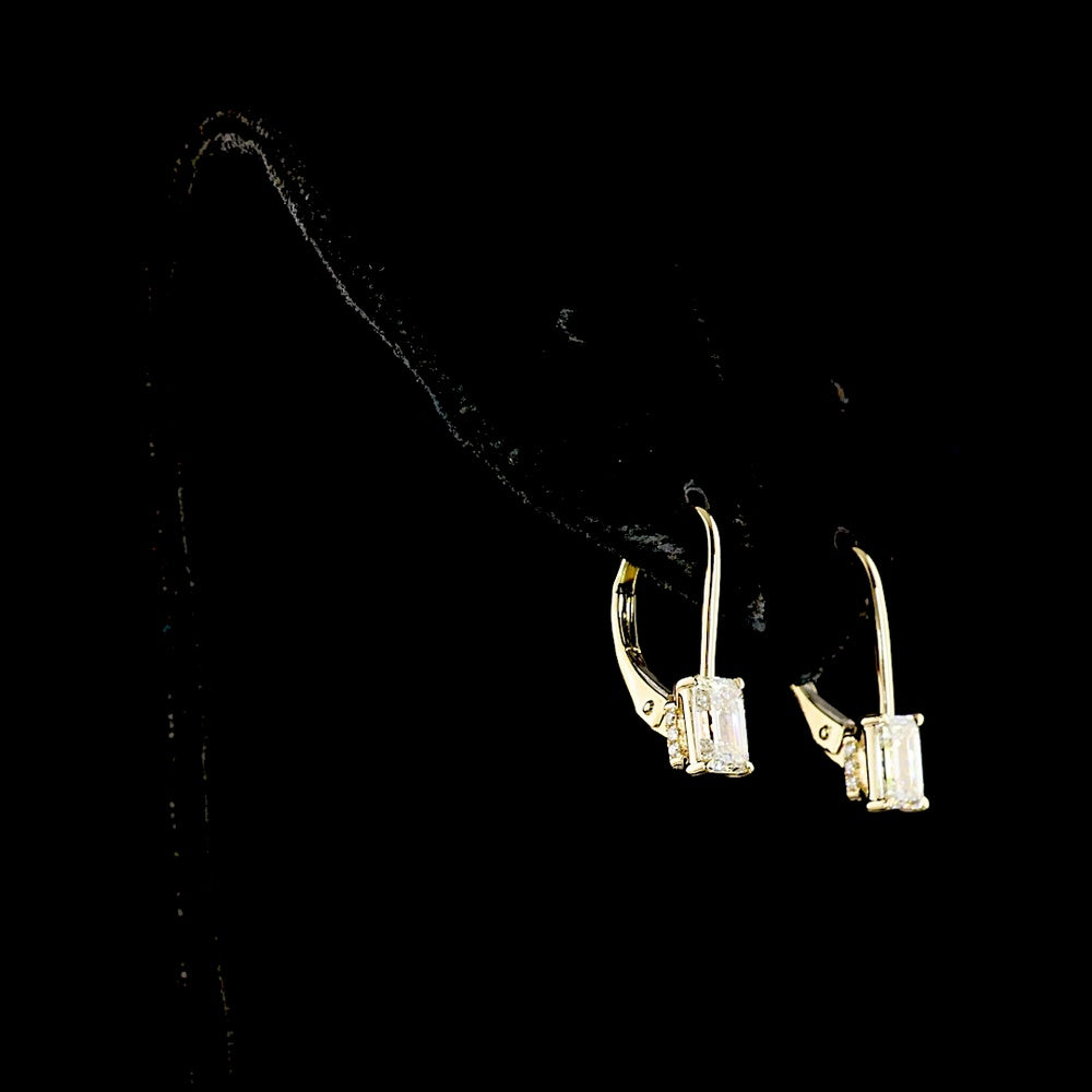 14K Yellow Gold Emerald Cut Lab Diamond Hanging Earrings with Brilliant Cut Accents - 1.12 Carat Total Diamond Weight - Covaloro Fine Jewelry
