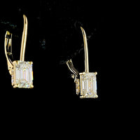 14K Yellow Gold Emerald Cut Lab Diamond Hanging Earrings with Brilliant Cut Accents - 1.12 Carat Total Diamond Weight - Covaloro Fine Jewelry